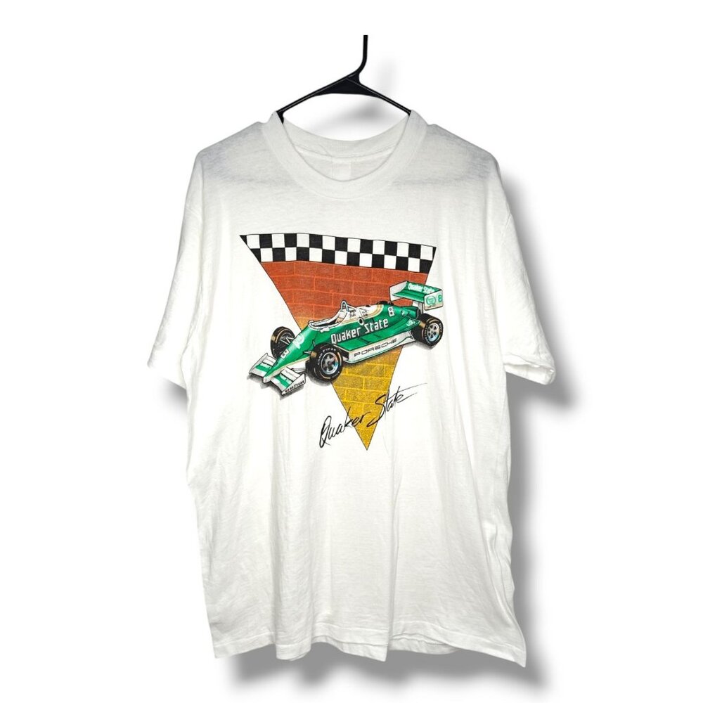 Vintage Quaker State Porsche Racing Car Graphic T-Shirt Single Stitch Men's L